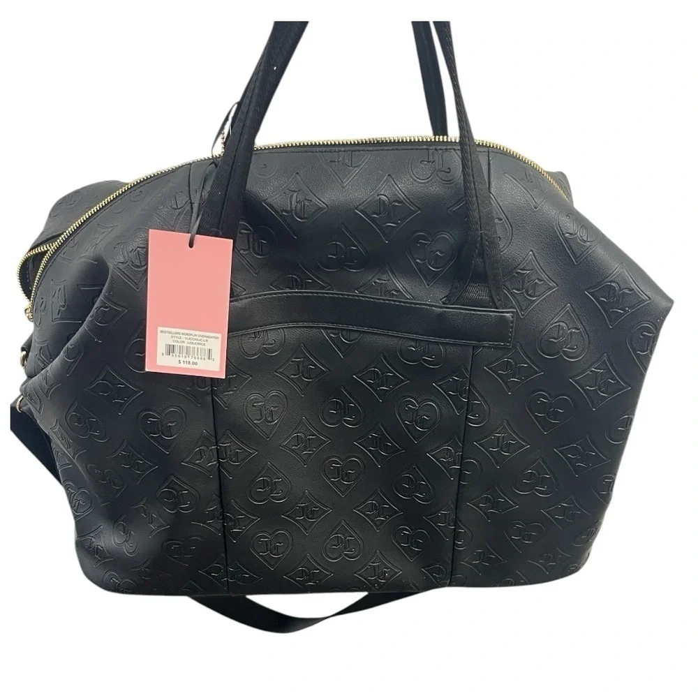 Juicy Couture Black Embossed Bag NEW Bestseller Word Play Overnighter travel bag